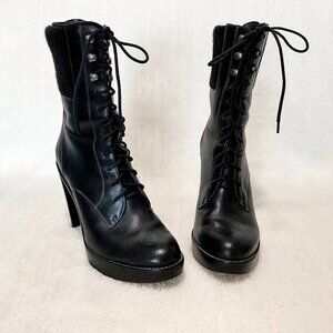 Cole Haan Black Leather Lace Up Heeled Boots Size 8